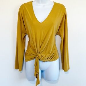 ASTR THE LABEL Long Sleeve Blouse Front Tie Mustard Yellow XL